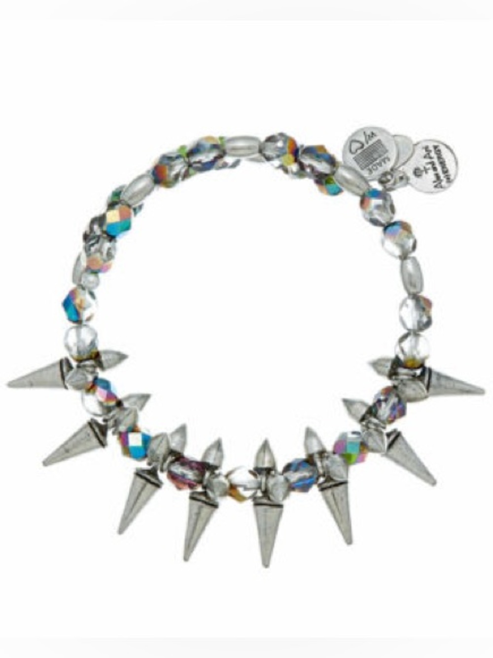 Alex and Ani Rock And Raw Iridescent Crystal Bead Wrap with Silver Spikes